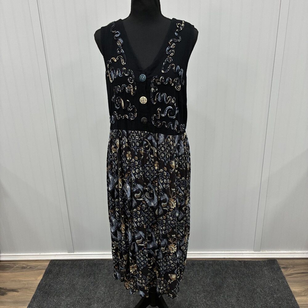 VTG Jamie Brooke Womens Sz 16* Blue Floral Sleeveless Maxi Dress 90s Cottagecore